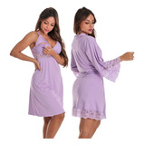Kit Camisola Amamentação Robe Maternidade Gestante Pós Parto