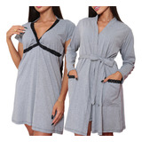 Kit Camisola Com Robe Roupão De Amamentação Maternidade