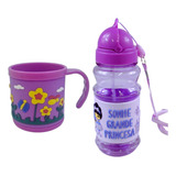 Kit Caneca E Garrafa Infantil Alto Relevo 3d Plástica Escola
