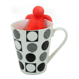 Kit Caneca Poá Bolinhas Cerâmica 330ml E Infusor De Chá