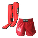 Kit Caneleira E Shorts Kng Vermelho Muaythai Sanda Kick Mma