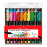 Kit Caneta Brush Pen, Ponta Pincel, Faber Castell 20 Cores