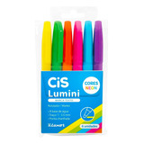 Kit Caneta Marca Texto Cis Lumini Estojo Com 6 Cores Neon