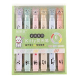 Kit Caneta Marca Texto Pata De Gatinho 6 Cores Fofo Kawai