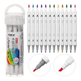 Kit Caneta Marcadora Ponta Dupla 12 Cores Canetinha Colorida