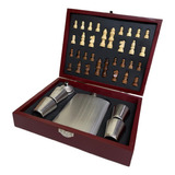 Kit Cantil De Bolso 200ml P/ Whisky E Jogo De Xadrez 6 Pçs