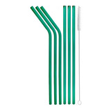 Kit Canudo Vidro - 3 Retos + 3 Curvos + Escova - Verde 6mm