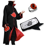 Kit Capa Akatsuki + Bandana + Anel - Naruto Cosplay Manto