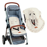 Kit Capa Carrinho Bebê Conforto Redutor Linho Premium Bege
