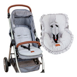 Kit Capa Carrinho Bebê Conforto Redutor Linho Premium Cinza
