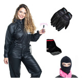 Kit Capa Chuva Feminina Luva Balaclava Polaina Motoqueiro 