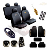 Kit Capa Couro Banco Carro Tapete Pedal Volante Chevrolet 