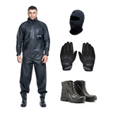 Kit Capa De Chuva + Luva X11 + Bota Pantaneiro + Touca Moto