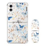 Kit Capa Personalizada + Suporte Celular Borboletas Blue