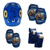 Kit Capacete Infantil Joelheira Cotoveleira Munhequeira Azul