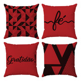 Kit Capas Almofadas Decorativas Gratidão Fé 45x45 - Id Decor Cor 10 Vermelho