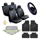 Kit Capas Couro Banco Carro Tapetes Volante Renault