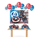 Kit Capitão América Festa Painel + 25 Balões + 6 Displays