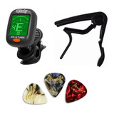 Kit Capotraste + Afinador Digital Saty + 3 Palhetas Fender