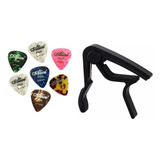 Kit Capotraste Braçadeira P/ Violão Guit Preto + 6 Palhetas