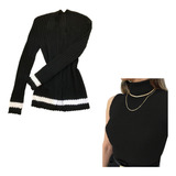 Kit Cardigan + Garrafinha Colete Pullover Feminino Tricot