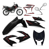 Kit Carenagem Nxr 150 Bros 2013 Preto Com Adesivos + Espelho