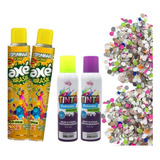 Kit Carnaval Infantil Adulto Tinta De Cabelo Confete Espuma