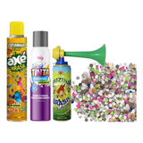 Kit Carnaval Infantil Tinta De Cabelo Confete Espuma Buzina