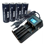 Kit Carregador + 4 Bateria 26650 12800mah Lanterna Led X900
