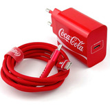Kit Carregador + Cabo Usb Tipo C Coca- Cola 20w Adaptador