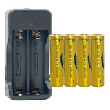 Kit Carregador Duplo+4 Baterias 18650 3,7/4,2v