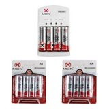 Kit Carregador Mox + 12 Pilhas Recarregáveis Aa 2600 Mah.