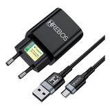 Kit Carregador Turbo P/ Celular Tipo C Hrebos Hs-183 C 18w Cor Preto