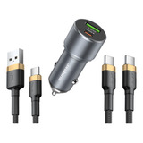 Kit Carregador Veicular 38w+ 2 Cabos De 2 Metros Tipo-c