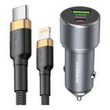 Kit Carregador Veicular Turbo + Cabo De 2 Metros Para iPhone