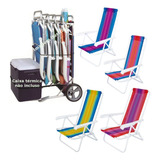 Kit Carrinho De Praia Com Avanço + 4 Cadeiras De Praia Aço