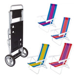 Kit Carrinho De Praia Com Avanço + 4 Cadeiras De Praia Recli