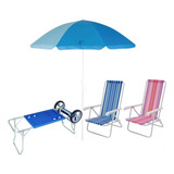 Kit Carrinho De Praia Com Avanço + Guarda Sol + 2 Cadeiras