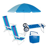 Kit Carrinho De Praia+ Cooler 26 L+ 2 Cadeiras+ Guarda Sol