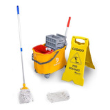 Kit Carrinho Mop De Limpeza Profissional Completo Doblo 20l