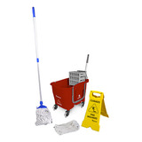 Kit Carro Balde Mop Limpeza Dobl 30l Flex Vermelho Bralimpia