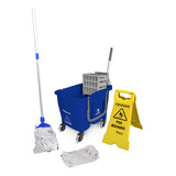Kit Carro Balde Mop Limpeza Doblo 30l Flex Azul Bralimpia