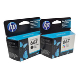 Kit Cartucho Tinta Original Hp 667 Preto Colorido 2376 2774