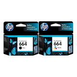 Kit Cartuchos Originais Hp 664 Preto + Color 2136 2676 3776