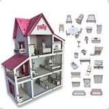 Kit Casa De Boneca + 30 Moveis Em Mdf Pintado 