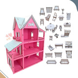 Kit Casa De Boneca + 30 Moveis Em Mdf Pintado 