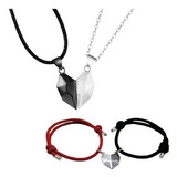 Kit Casal Colar Duplo + Pulseira Coração Imã Magnética Amor