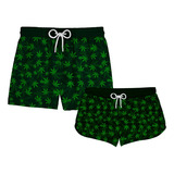 Kit Casal Short Bermuda Ervas Cannabis Weed Ref 622