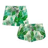 Kit Casal Short Praia Estampado Floral Folhas 0022