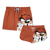 Kit Casal Short Praia Taz Mania Looney Animação Ref0244